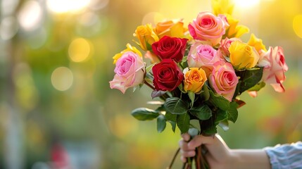 Emotionally Diverse Rose Bouquet: Symbolizing Love, Friendship, and Gratitude in a Garden Setting