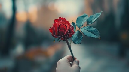 Holding onto Memories: Close-up of Hand with Wilted Rose Evoking Sadness and Nostalgia