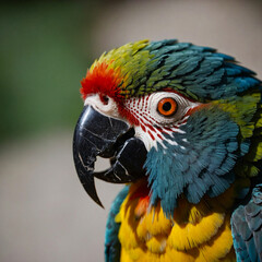 Obraz premium Portrait of a military macaw with vibrant green and blue feathers