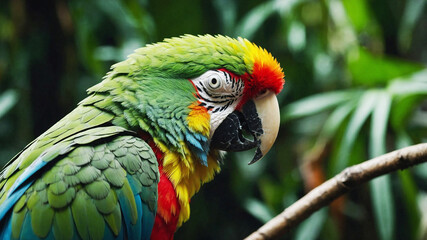 Obraz premium Colorful parrot quenching thirst by the water in the forest
