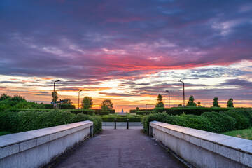 Entrance to Campbell Park in Milton Keynes viewed at sunrise.. England