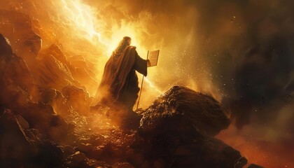 Moses Descending Mount Sinai with the Ten Commandments