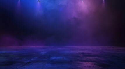 Fototapeta premium Dark stage lit by purple and blue spotlights