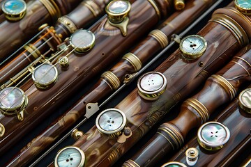 Naklejka premium A set of musical instruments, each inlaid with mother-of-pearl buttons