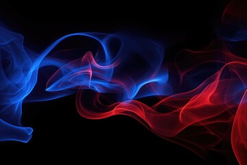 Artificial smoke in red blue light on black background in darkness