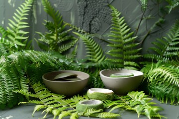 A set of organic facial masks with a background of lush ferns
