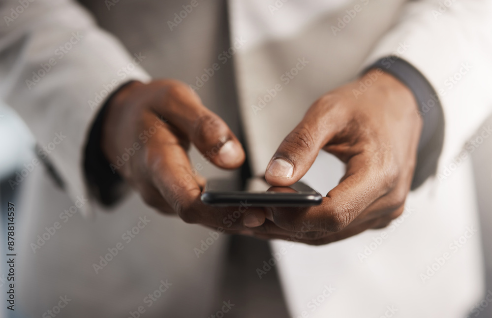 Aufkleber phone, hands and businessman with contact communication for networking with investment client. cellp