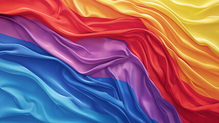 Obraz premium Achieve a stunning and creative presentation with abstract fabric waves in red, yellow, blue, and purple hues, creating a lively and dynamic setting for a vibrant and elegant atmosphere