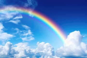 Picturesque view of beautiful rainbow and blue sky on sunny day