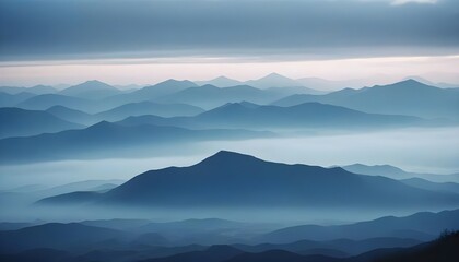 Fototapeta premium mountain layers and sunrise view in cold and foggy weather.