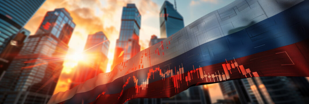 Russian Flag Flutters as Stock Market Falls at Sunset