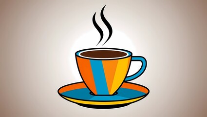 Obraz premium Colorful Coffee Cup with Steam on Gradient Background 