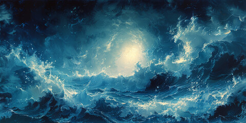 Fototapeta premium 青い海と白い砂浜の水彩画