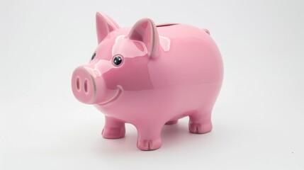 A pink piggy bank sits on a white surface, ready for saving coins and bills