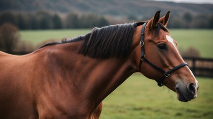 Obraz premium Concept photo of a brown horse with space for text
