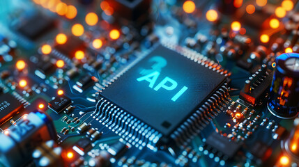 a close-up view of a circuit board with electronic components like capacitors, resistors, and integrated circuits
