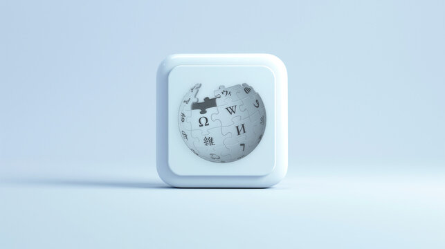  Wikipedia app 3d white icon on a pale blue background
