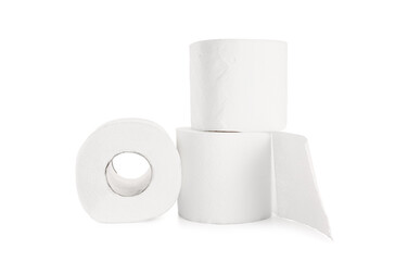 Rolls of toilet paper on white background