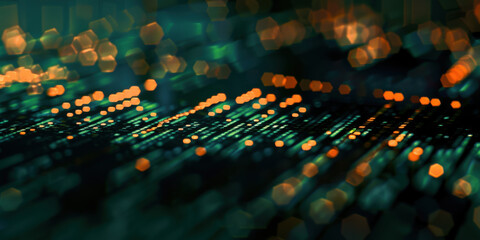 Obraz premium Abstract pattern of glowing lights in dark background, creating a futuristic and dynamic visual effect.