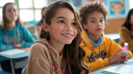 Obraz premium Engaged and happy students in the classroom