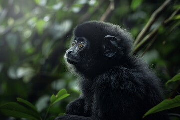 Fototapeta premium Agile Gibbon, Macro,Left side view