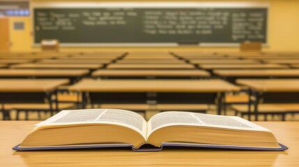 Minimalist open book in conference hall setting, emphasizing education at professional events