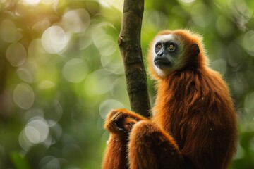 Fototapeta premium Full body view of Kloss's Gibbon in natural habitat, full body shot, full body View