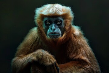 Obraz premium Mystic portrait of Agile Gibbon, full body view, isolated on black background