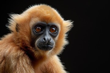 Obraz premium Mystic portrait of Eastern Hoolock Gibbon, full body view, isolated on black background