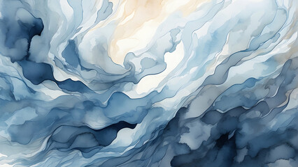 Obraz premium Abstract cool-tone watercolor fluid patterns