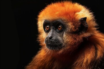 Obraz premium Mystic portrait of MÃ¼ller's Bornean Gibbon, full body view, isolated on black background