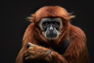 Fototapeta premium Mystic portrait of MÃ¼ller's Bornean Gibbon, full body view, isolated on black background
