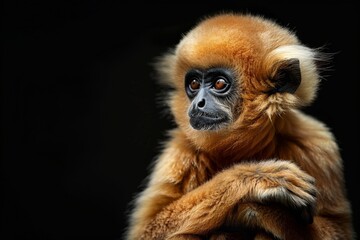 Obraz premium Mystic portrait of Pileated Gibbon, full body view, isolated on black background