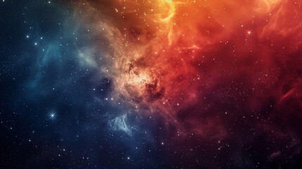 Red, orange and blue nebula background with stars. Abstract space wallpaper design for cover, poster or banner