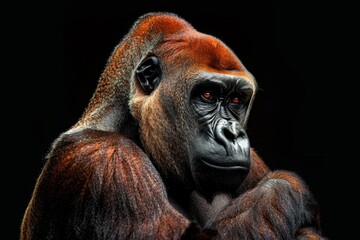 Obraz premium Mystic portrait of Western Lowland Gorilla, full body view, isolated on black background