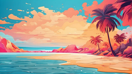 Fototapeta premium Tropical beach landscape with palm trees