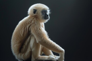the beside view Agile Gibbon, left side view, isolated on black background