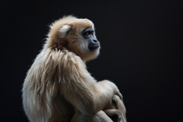 Fototapeta premium the beside view Agile Gibbon, left side view, isolated on black background