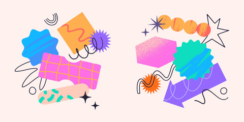 Vector set of artistic patches,doodles and stickers with copy space for text.Modern design elements with abstract textures for banners,social media marketing,branding,packaging, covers, prints