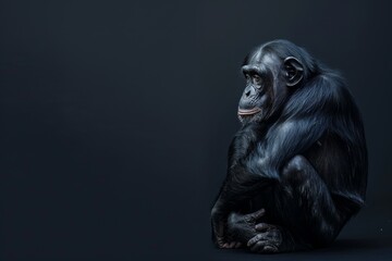 Fototapeta premium the beside view Bonobo, left side view, isolated on black background