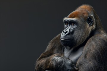 the beside view Cross River Gorilla, left side view, isolated on black background