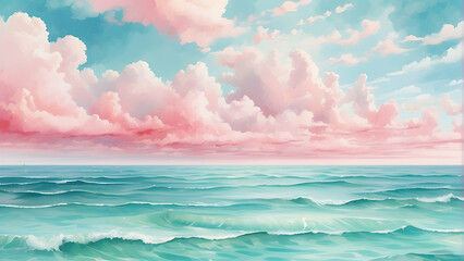 Pastel pink and blue ocean landscape