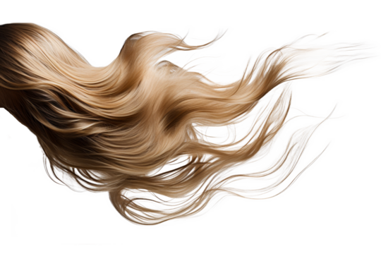 Flowing Golden Locks. Elegant strands of golden hair flowing freely on a white background