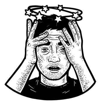 recommend clip art: hangover man sketch engraving PNG illustration. T-shirt apparel print design. Scratch board imitation. Black and white hand drawn image.