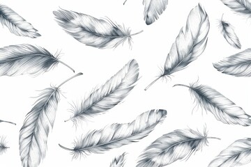 Ethereal feathers gracefully drifting in a serene atmosphere