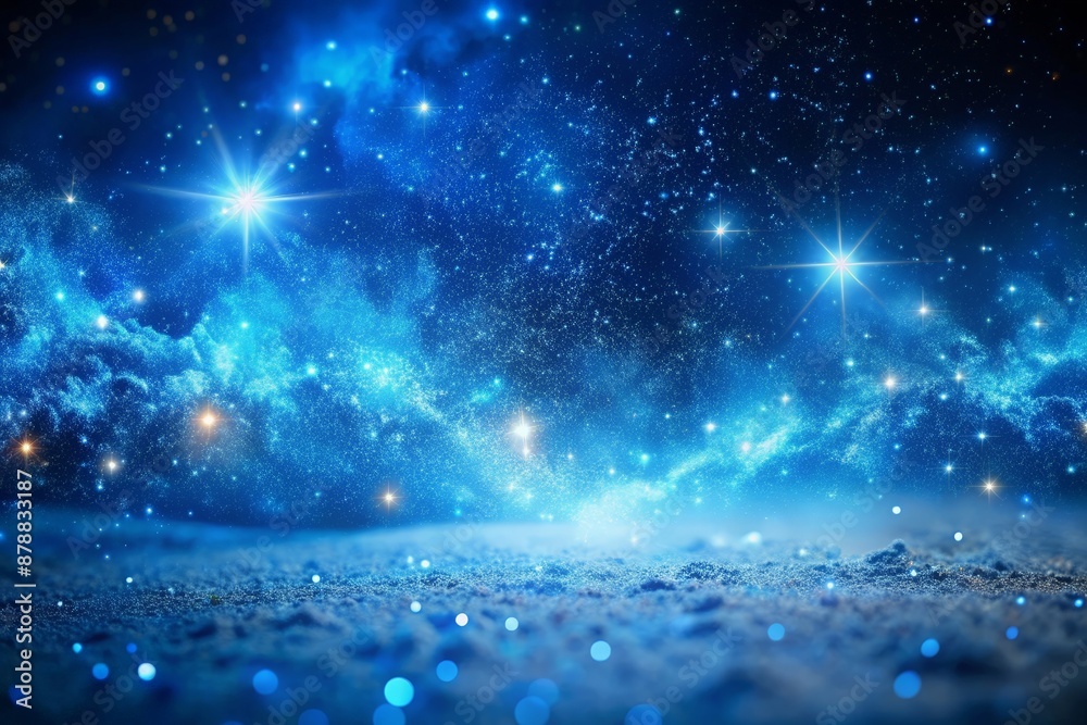 Wall mural deep blue outer space scene with stars and snow.