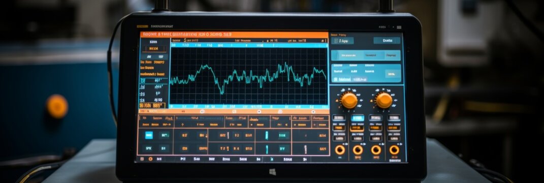 Complex cnc machine control panel with detailed data and graphs showing process sophistication