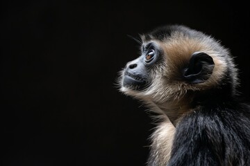 Obraz premium the beside view Eastern Crested Gibbon, left side view, isolated on black background