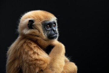 Obraz premium the beside view Eastern Hoolock Gibbon, left side view, isolated on black background