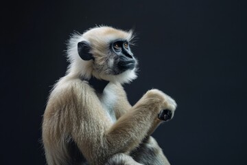 Fototapeta premium the beside view Javan Gibbon, left side view, isolated on black background